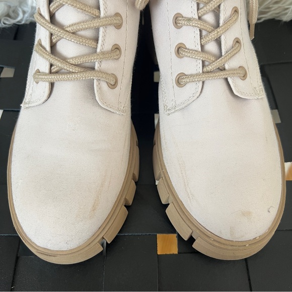 Modern Sand Colored Lace Up Block Heel Platform Boots - Picture 6 of 7